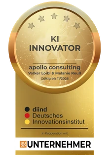 Award-Badge KI-Innovator, für KI-Implementierung im Mittelstand