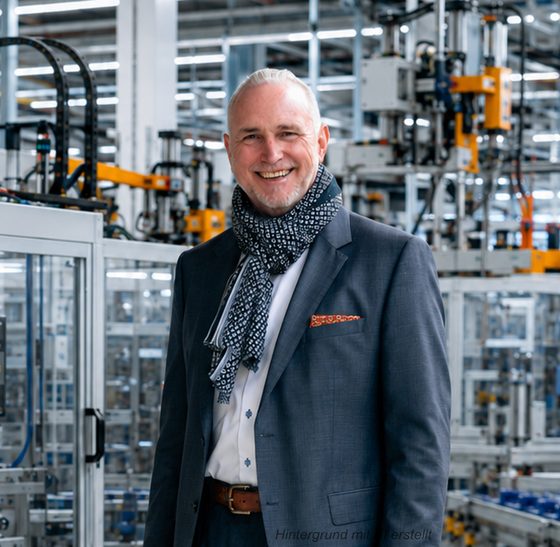 Volker Loibl von apollo consulting vor einer Produktionsanlage